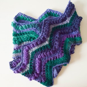 I used Cascade Yarns Casablanca in Peacock for this free crochet pattern, the Rippling Peacock Scarf.